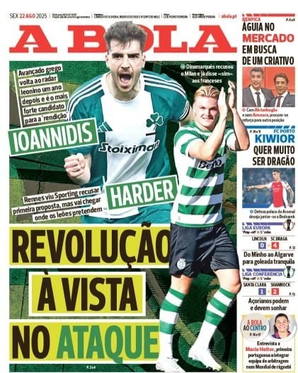 Το πρωτοσέλιδο της «A Bola» με πρωταγωνιστή τον Φώτη Ιωαννίδη