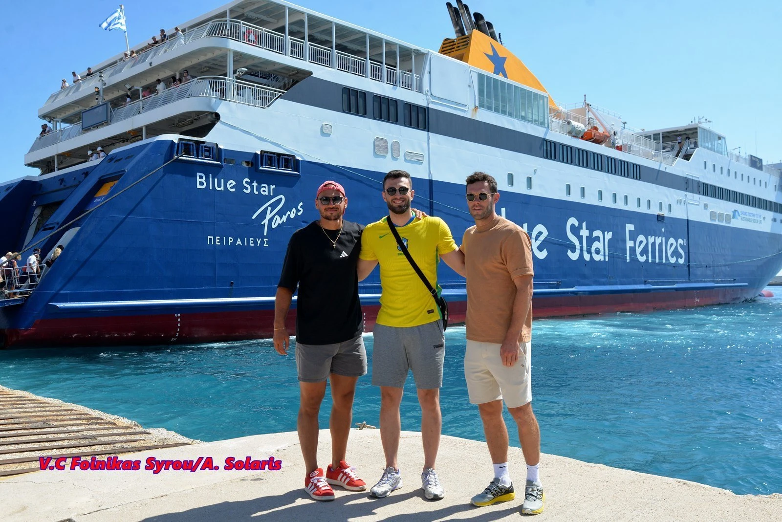 Οι Ρενάν, Νεβό και Τρούχτσεφ στην άφιξή τους στη Σύρο / Πηγή: Φοίνικας Σύρου