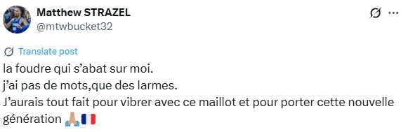 H ανάρτηση του Ματ Στραζέλ αφότου έμαθε πως χάνει το φετινό EuroBasket / Πηγή: X 
