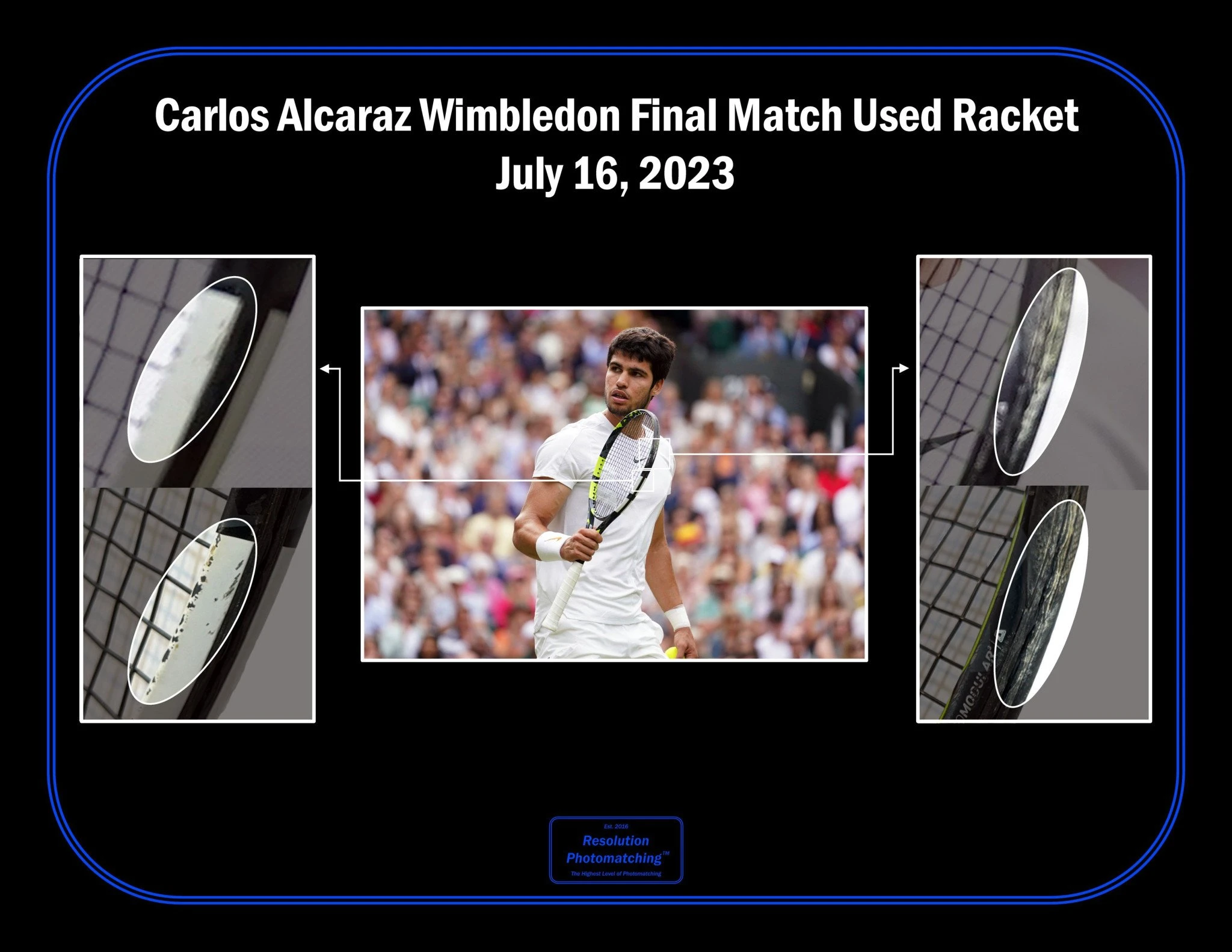 Η ρακέτα του Αλκαράθ από τον τελικό του Wimbledon το 2023 - Πηγή: Prestige Memorabilia Η ρακέτα του Αλκαράθ από τον τελικό του Wimbledon το 2023 - Πηγή: Prestige Memorabilia
