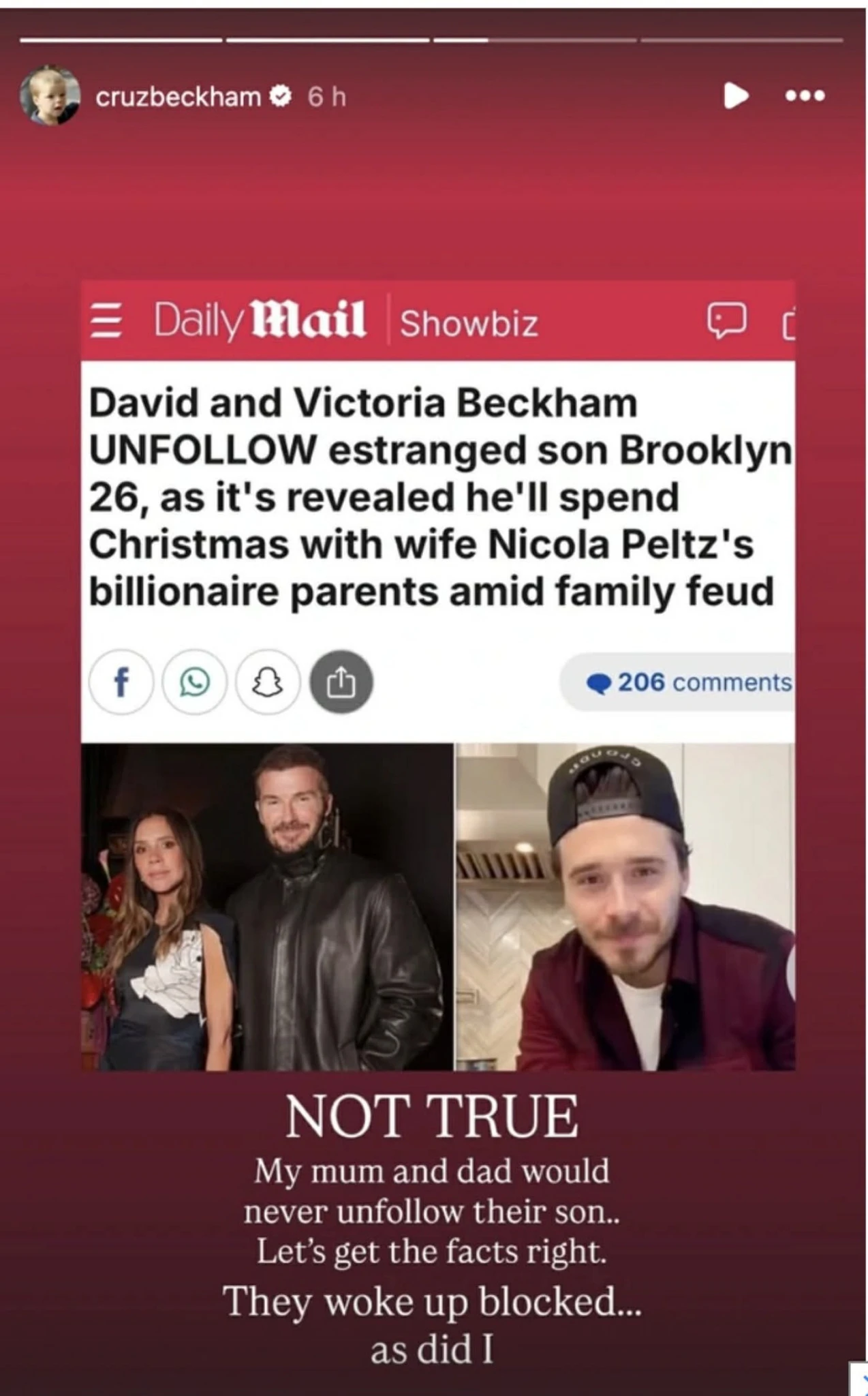 Το στόρι του Κρουζ Μπέκαμ / Πηγή: @cruzbechkam