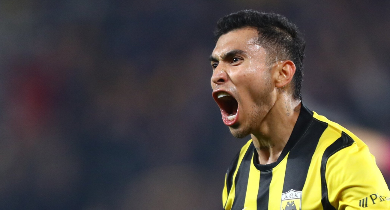 Ο Ορμπελίν Πινέδα πανηγυρίζει με την ΑΕΚ / Πηγή: Eurokinissi
