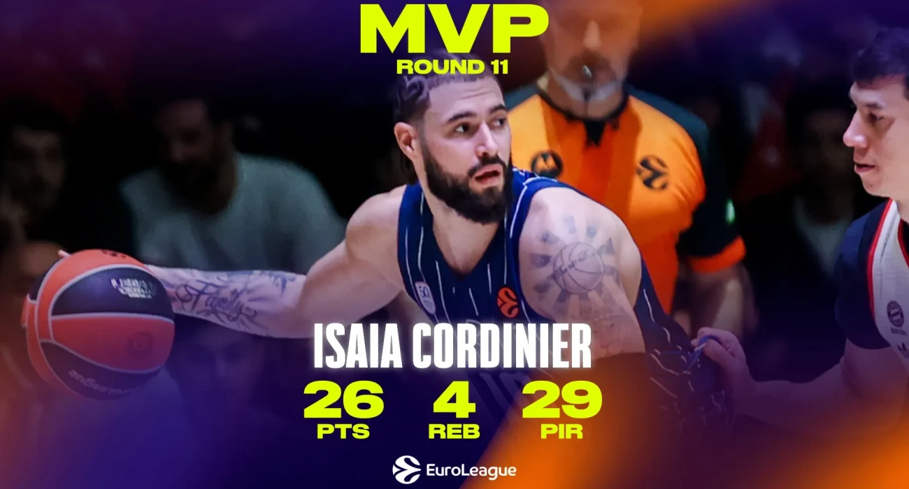 Ο Αϊζάια Κορντινιέ MVP της ενδέκατης αγωνιστικής της EuroLeague/Πηγή: Euroleaguebasketball.net