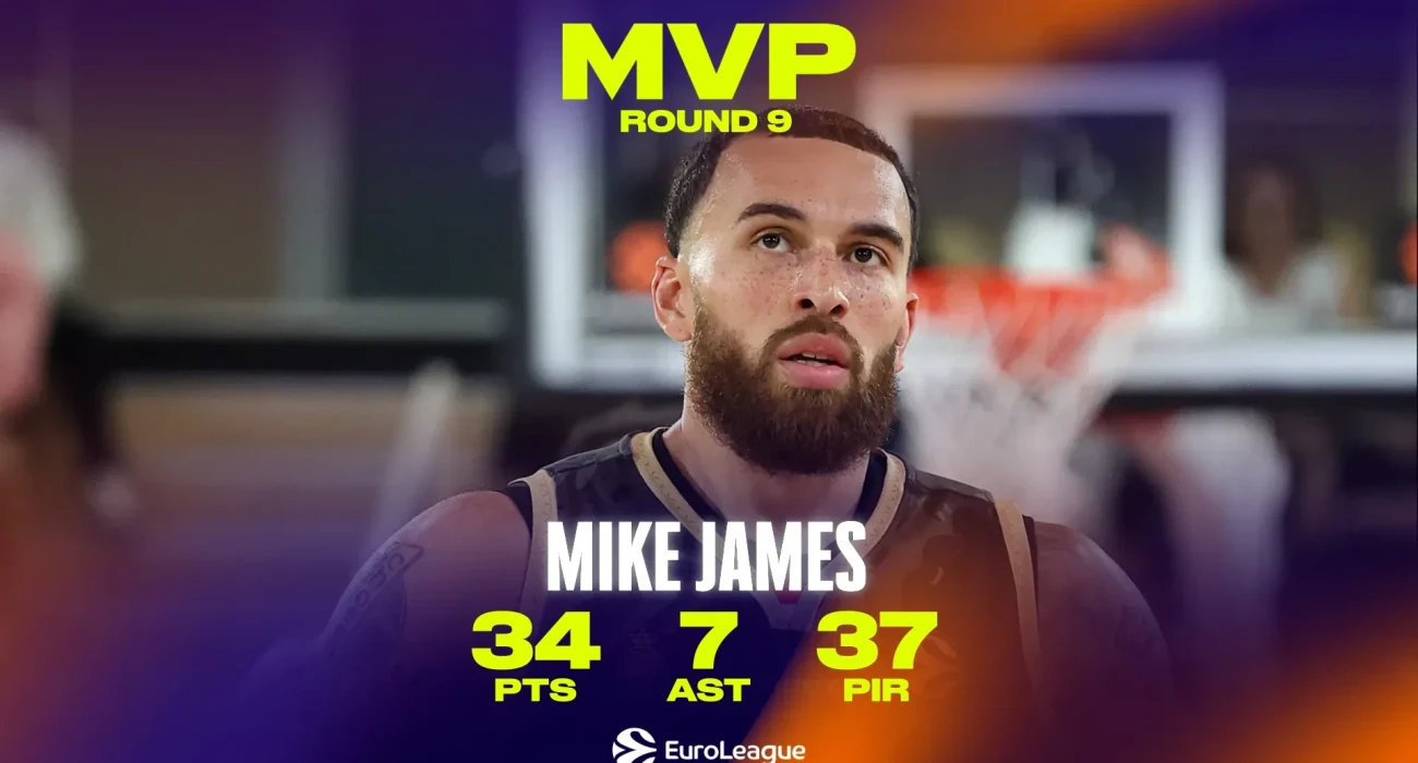 Ο Μάικ Τζέιμς MVP της ένατης αγωνιστικής της EuroLeague/Πηγή: Euroleaguebasketball.net