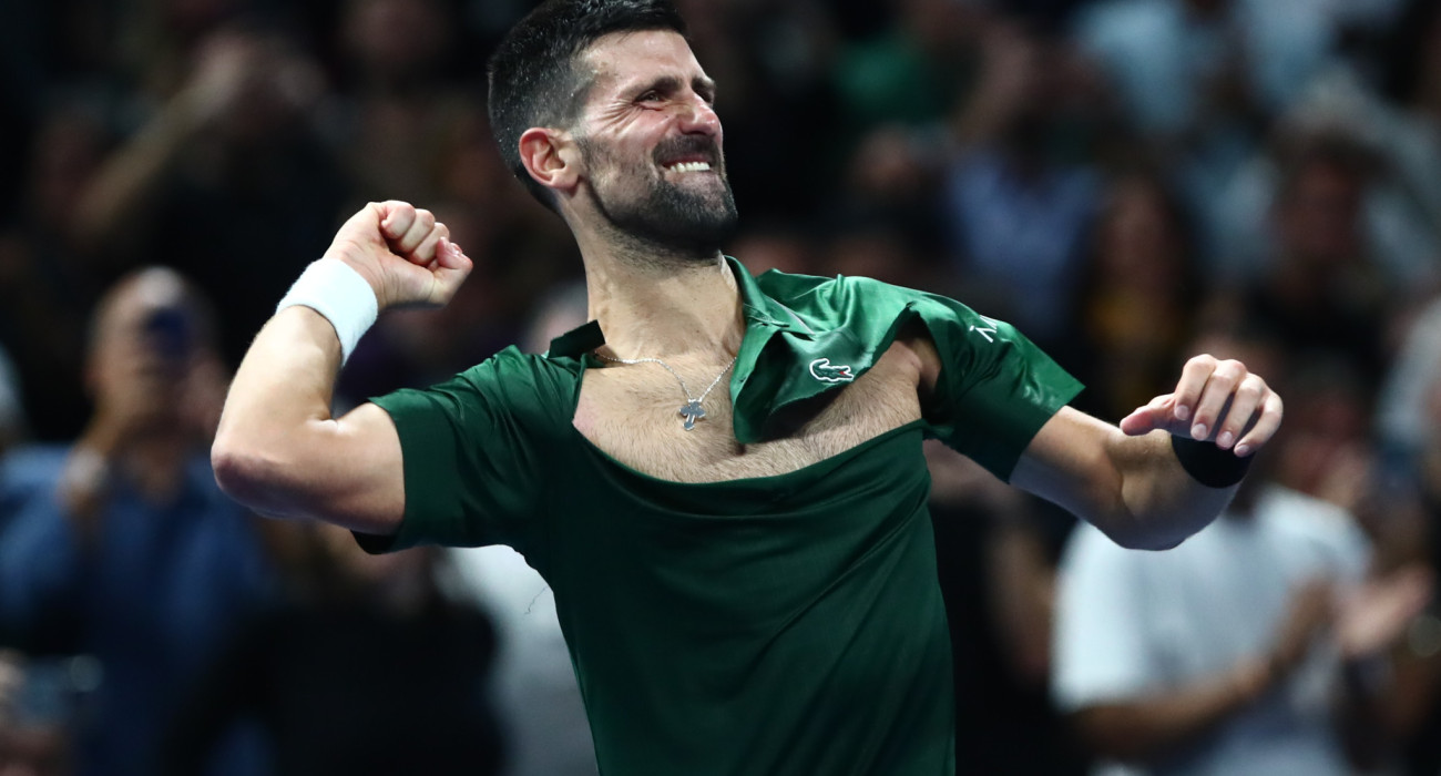 Ο Νόβακ Τζόκοβιτς πανηγυρίζει τη νίκη του στο Hellenic Championship/Πηγή: Eurokinissi