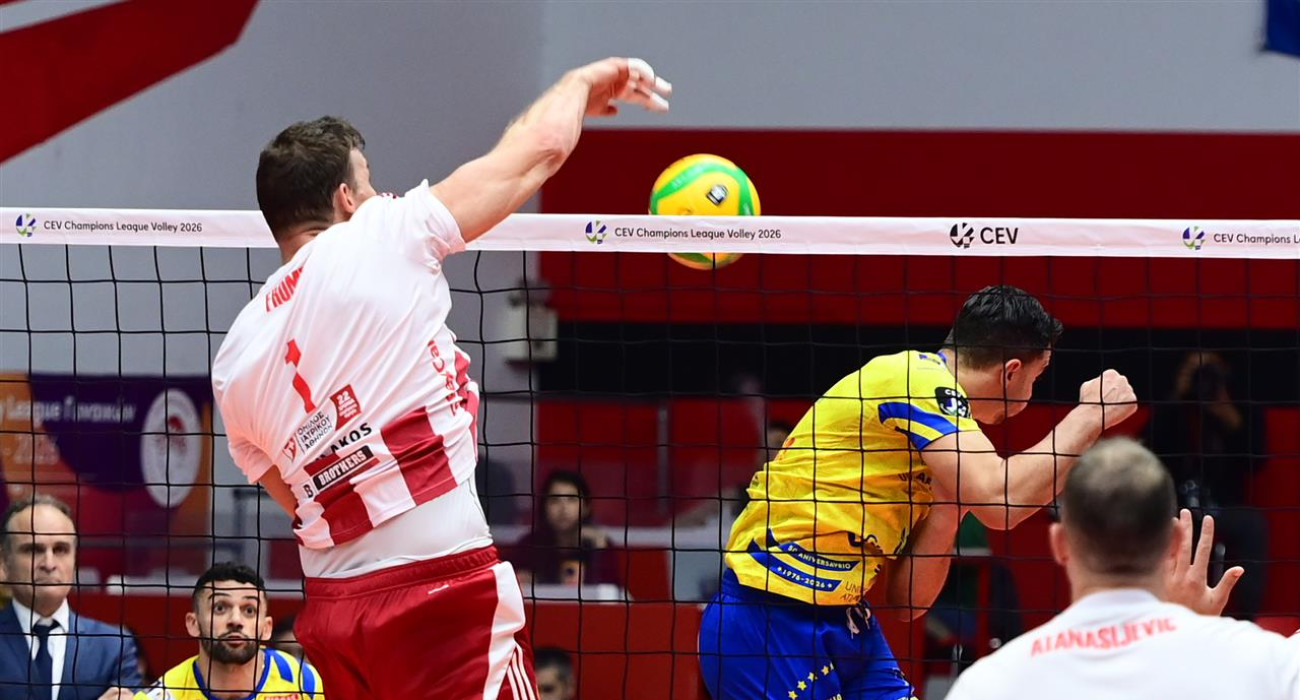 Φάση από τον αγώνα του Ολυμπιακού με την Γκουαγκουάς Λας Πάλμας / Πηγή: CEV Champions League