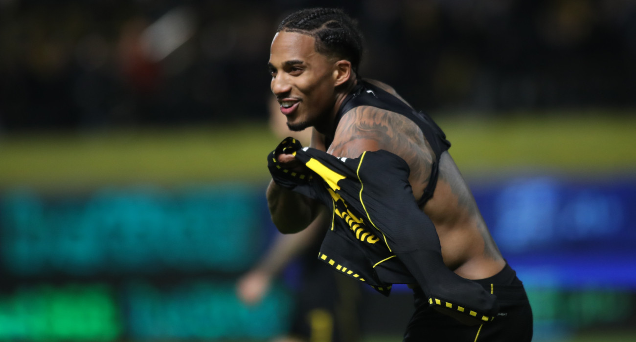 Ο Ντούντου πανηγυρίζει το γκολ νίκης του Άρη κόντρα στην ΑΕΛ, Πηγή: Eurokinissi