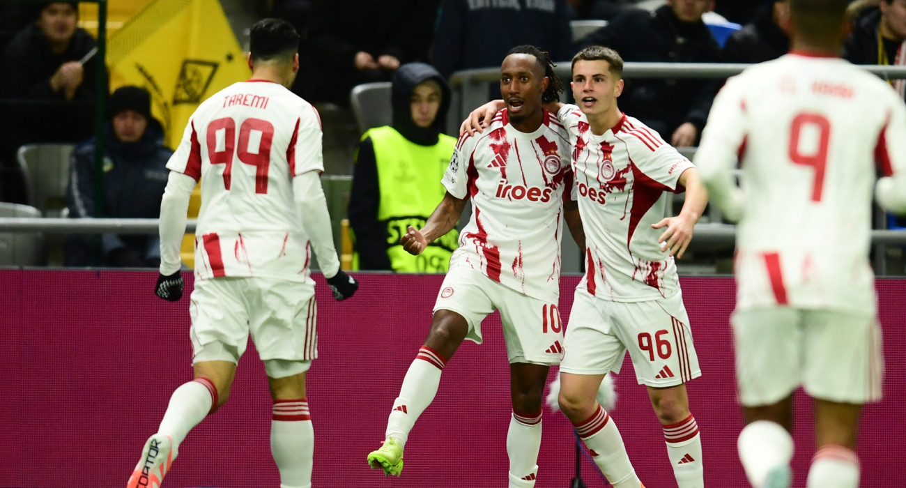 Οι παίκτες του Ολυμπιακού πανηγυρίζουν / Πηγή: Eurokinissi