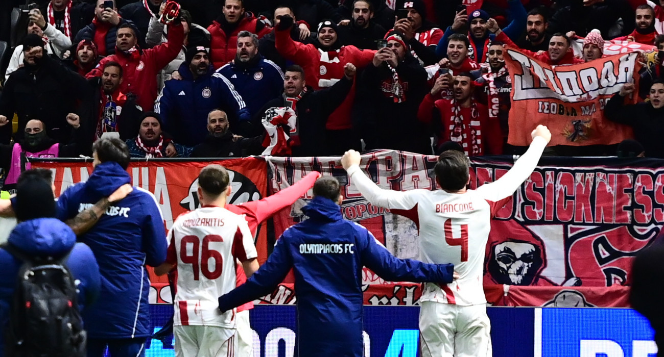 Οι παίκτες του Ολυμπιακού πανηγυρίζουν / Πηγή: Eurokinissi