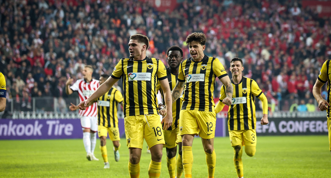 Μάριν και Ρότα πανηγυρίζουν για την ΑΕΚ / Πηγή: Eurokinissi