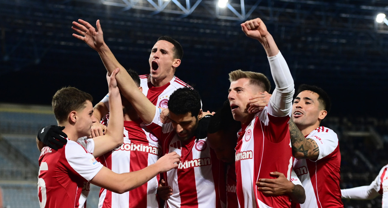 Οι παίκτες του Ολυμπιακού πανηγυρίζουν / Πηγή: Eurokinissi