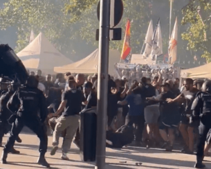 Άγριες συμπλοκές στην Μαδρίτη ανάμεσα σε αστυνομία και οπαδούς της Ρεάλ και της Μαρσέιγ (video) Άγριες συμπλοκές στην Μαδρίτη ανάμεσα σε αστυνομία και οπαδούς της Ρεάλ και της Μαρσέιγ (video)