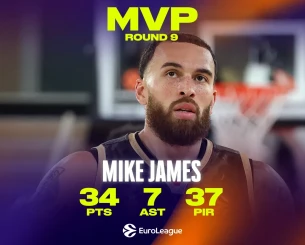 Ο Μάικ Τζέιμς MVP της ένατης αγωνιστικής της EuroLeague