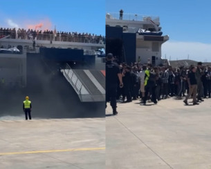 «Ανάψαμε φωτιά και μεγαλώνει» - Εφτασε με συνθήματα και καπνογόνα το πρώτο καράβι με τους οπαδούς του ΟΦΗ (video)