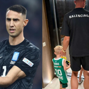 Ο Βλαχοδήμος junior στο πλευρό του μπαμπά του με φανέλα του Κώστα Σλούκα